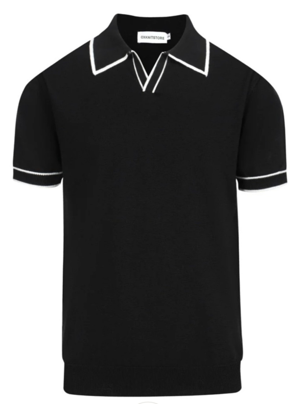 Oxknit Men's Black Short-Sleeve Polo with White Trim